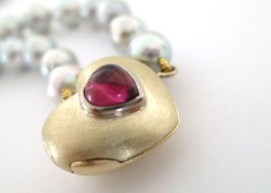 Two Hearts Locket with Pearls and tourmaline