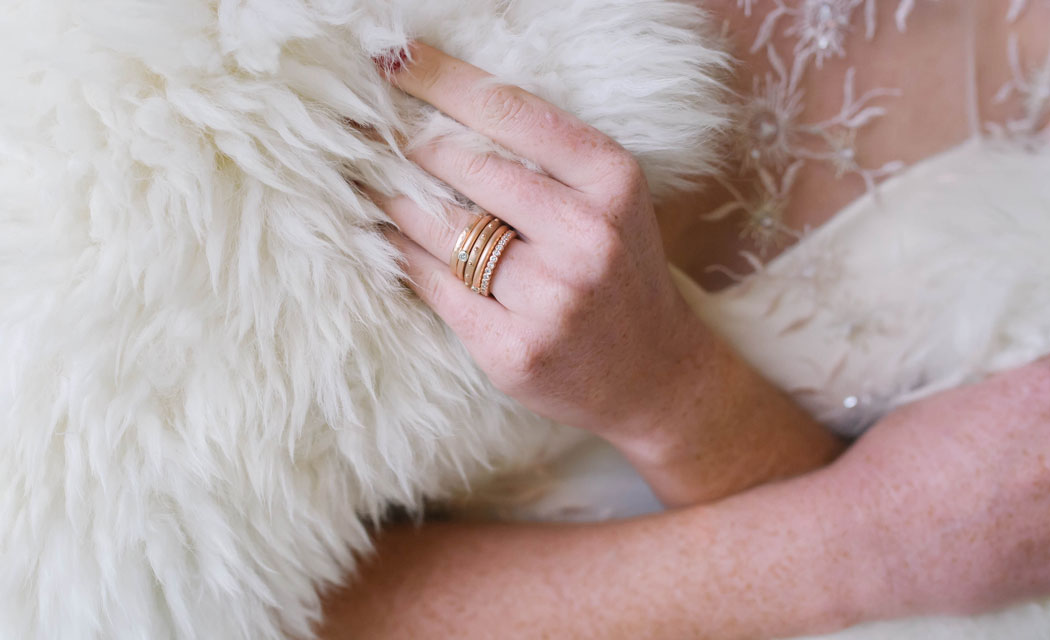 Close up of stacking rings by Scarab Jewellery Studio - Bridal Jewellery South Africa, the winter bride