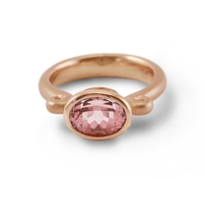 Morganite Gold Scroll Ring by Scarab Jewellery Studio